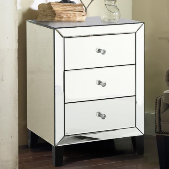 Agalia Mirrored Bedside Cabinet With 3 Drawers