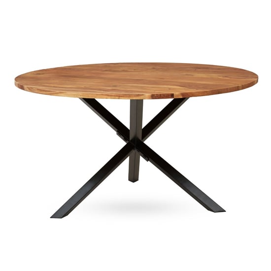 Photo of Aula round wooden dining table with black metal legs in oak