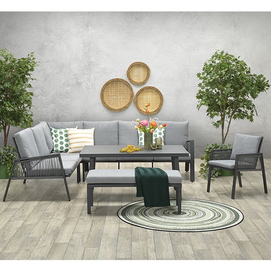 Product photograph of Aultbea Outdoor Fabric Lounge Dining Set In Light Grey from Furniture in Fashion