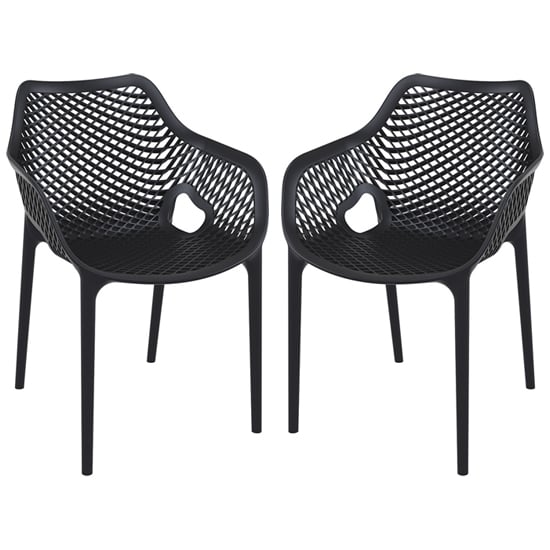 Aultos Outdoor Black Stacking Armchairs In Pair