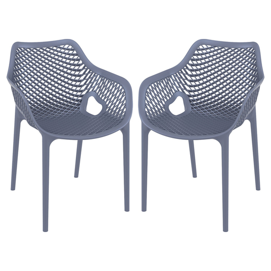 Aultos Outdoor Dark Grey Stacking Armchairs In Pair