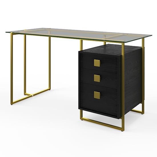 Aundraya Smoked Glass Top Computer Desk With Gold Frame_3