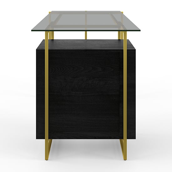 Aundraya Smoked Glass Top Computer Desk With Gold Frame_4