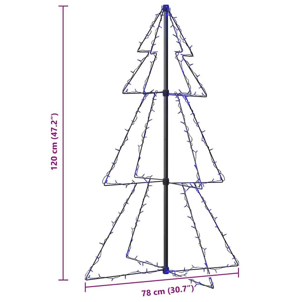 Aurelia 120cm Metal Christmas Cone Tree With 160 LEDs - Blue