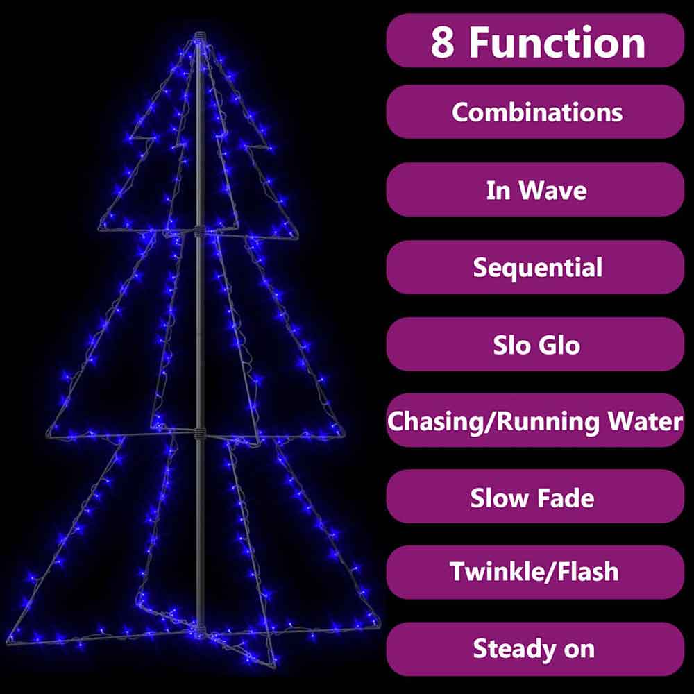 Aurelia 150cm Metal Christmas Cone Tree With 200 LEDs - Blue