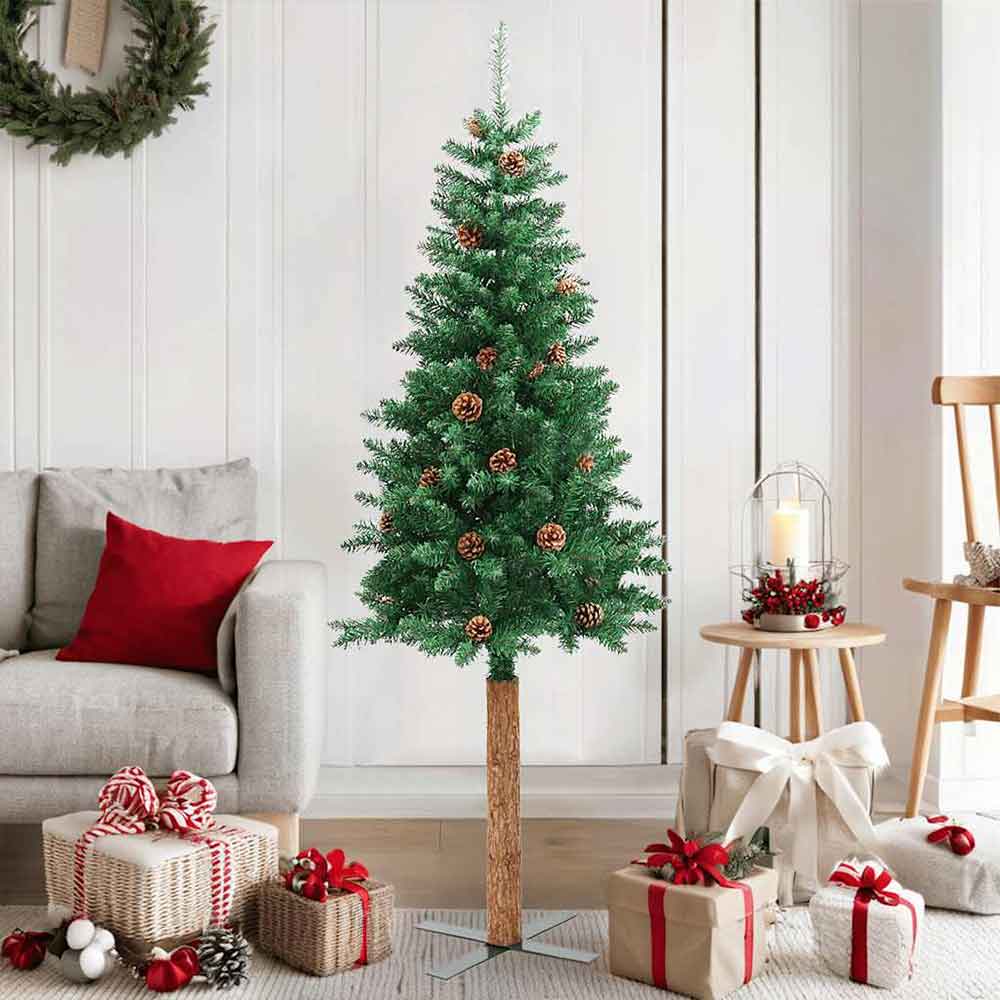 Aurelia 180cm PVC Christmas Tree With Real Wood and Cones - Green