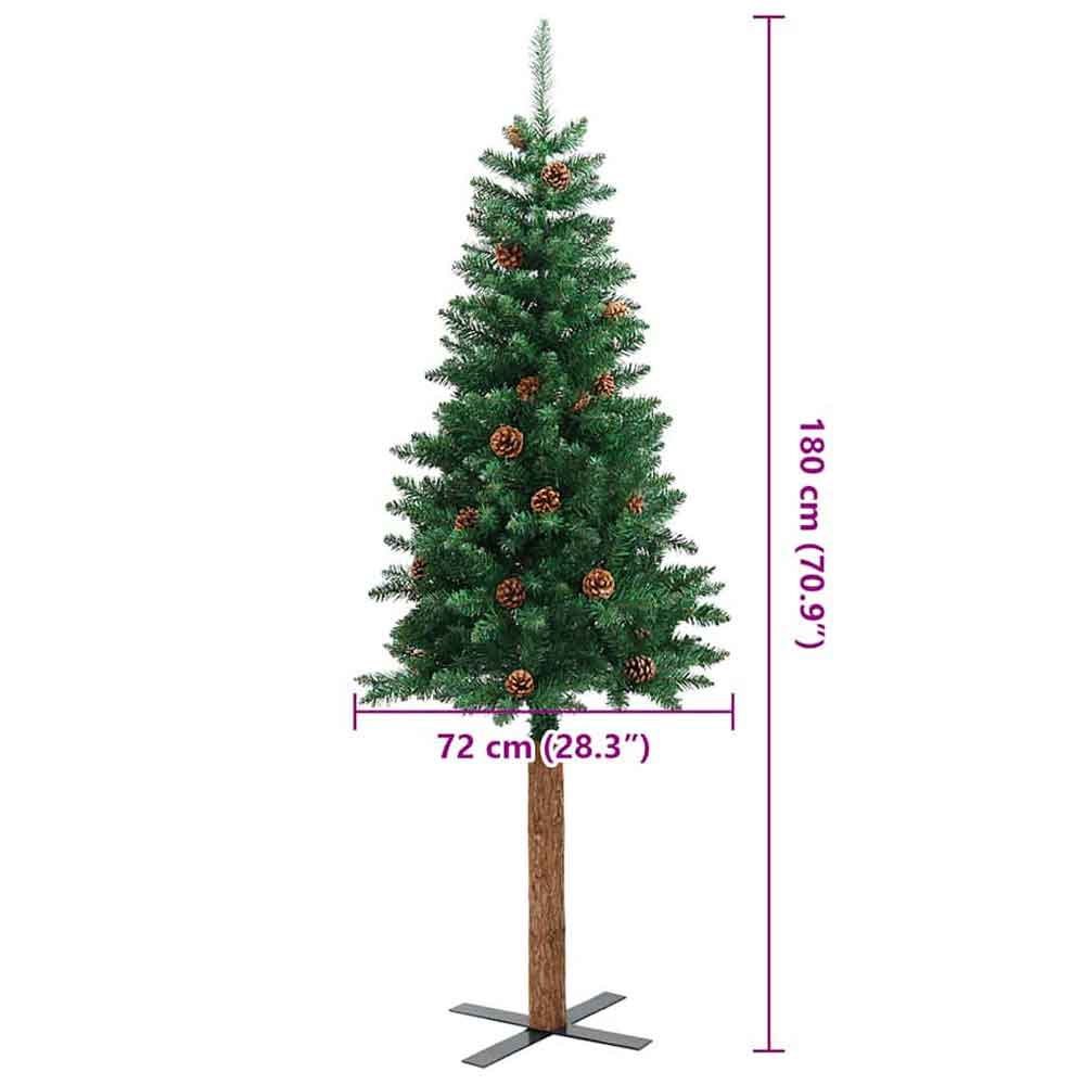 Aurelia 180cm PVC Christmas Tree With Real Wood and Cones - Green