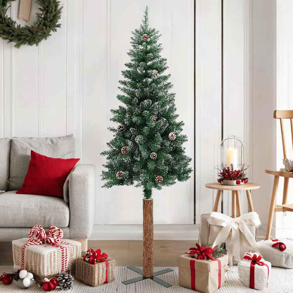 Aurelia 180cm PVC Christmas Tree With Real Wood and Snow - Green