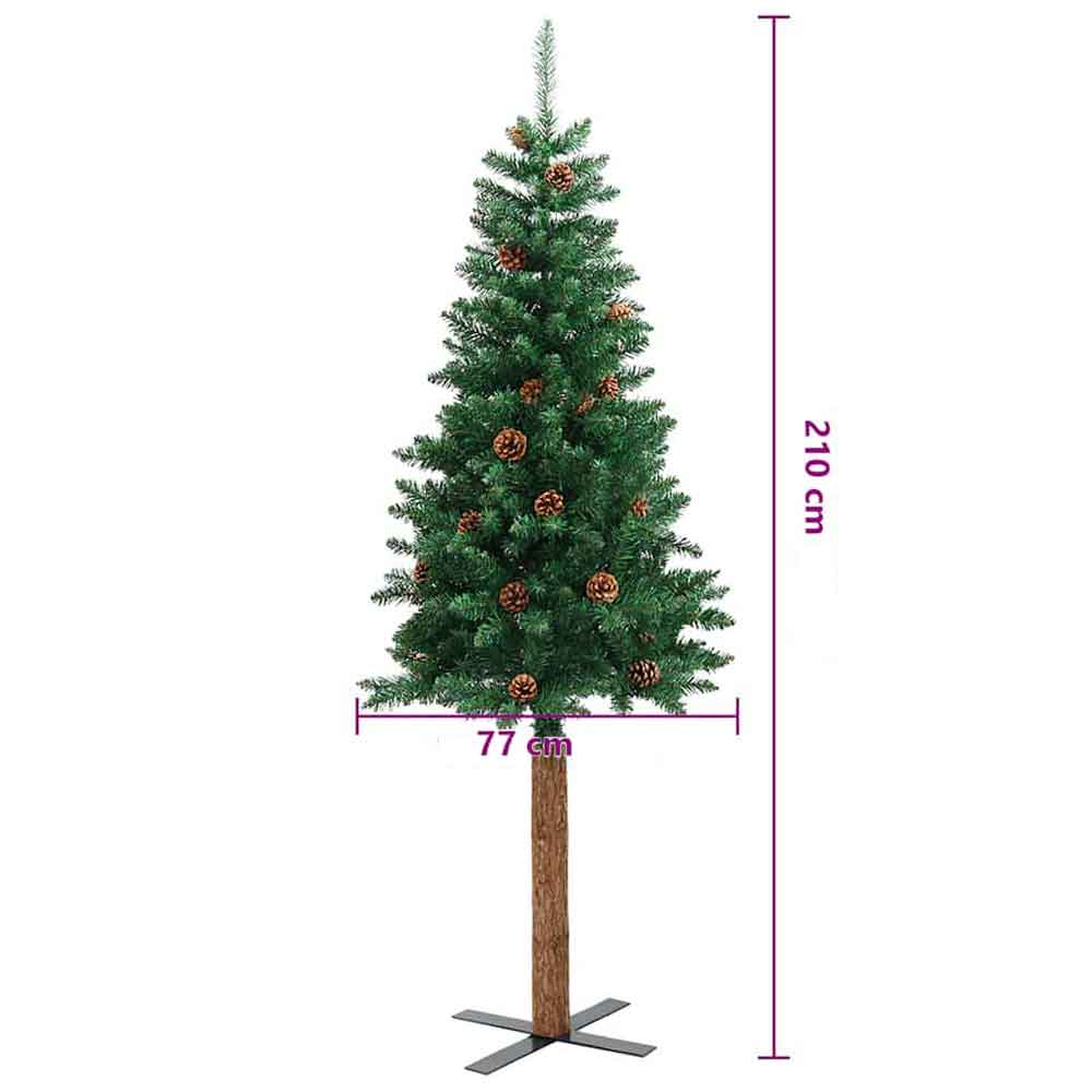 Aurelia 210cm PVC Christmas Tree With Real Wood and Cones - Green