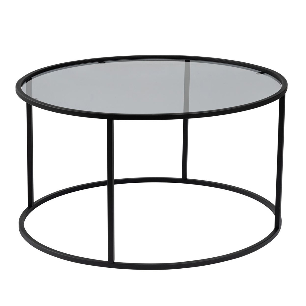Aureo Grey Tempered Glass Coffee Table with Black Metal Frame