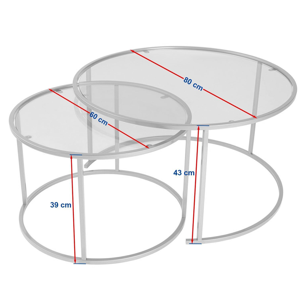 Aureo Large Tempered Glass Nest Of 2 Coffee Tables with Gold and Bronze Metal Frame