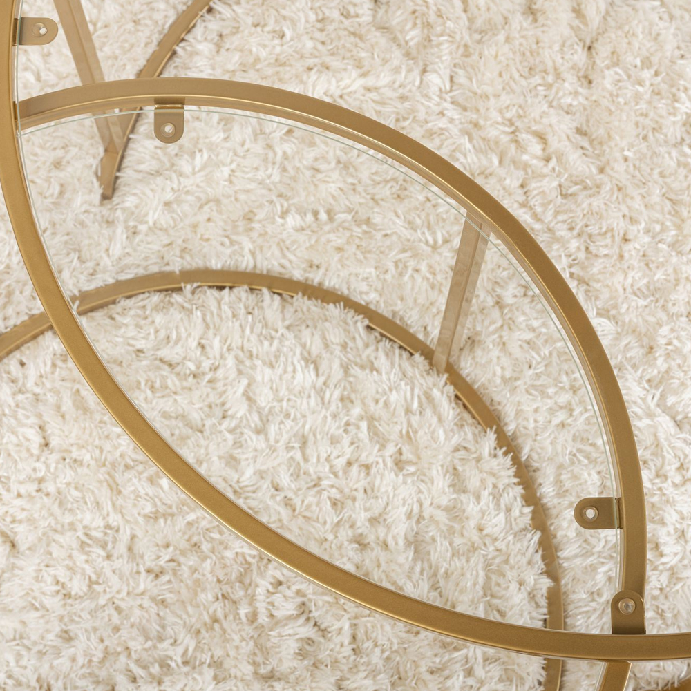 Aureo Large Clear Tempered Glass Nest Of 2 Coffee Tables with Gold Metal Frame