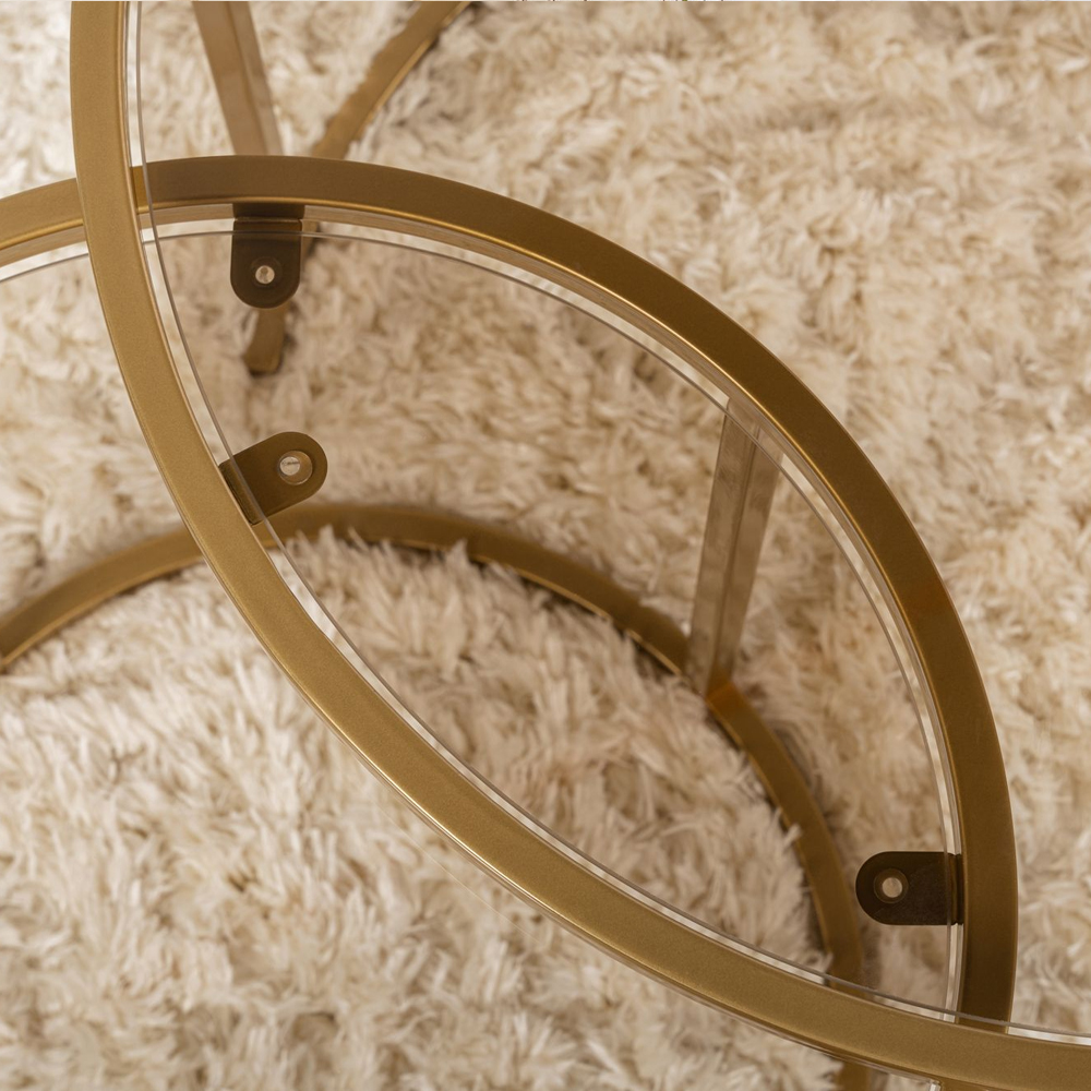 Aureo Small Tempered Glass Nest Of 2 Coffee Tables with Gold and Bronze Metal Frame