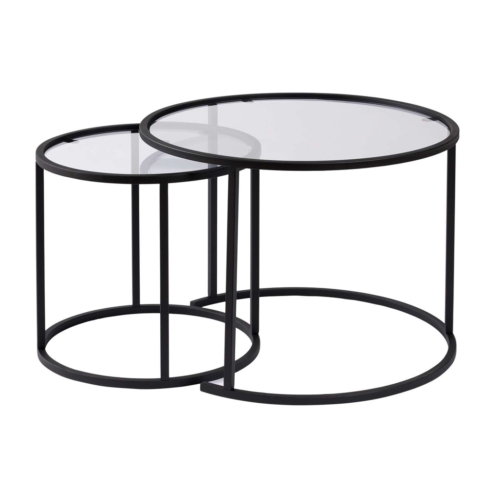 Aureo Small Clear Tempered Glass Nest Of 2 Coffee Tables with Black Metal Frame