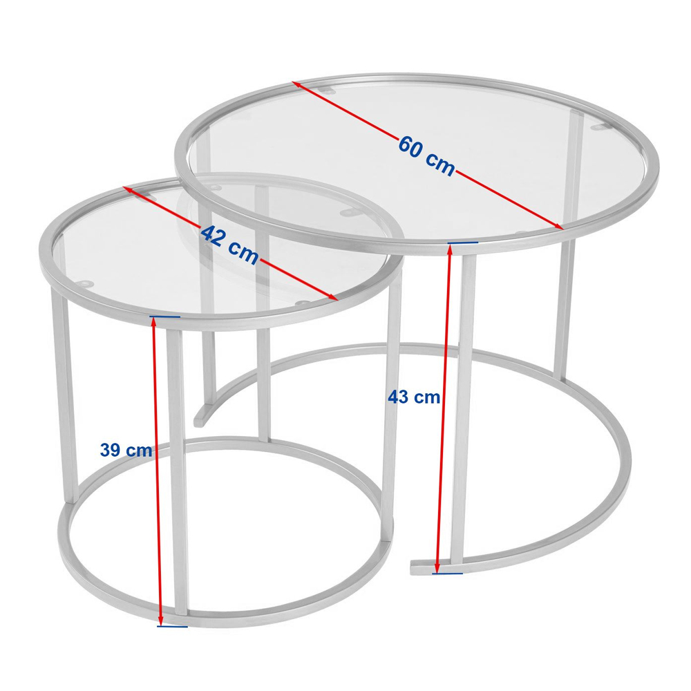 Aureo Small Clear Tempered Glass Nest Of 2 Coffee Tables with Black Metal Frame