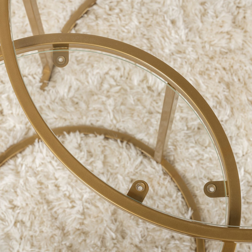 Aureo Small Clear Tempered Glass Nest Of 2 Coffee Tables with Gold Metal Frame