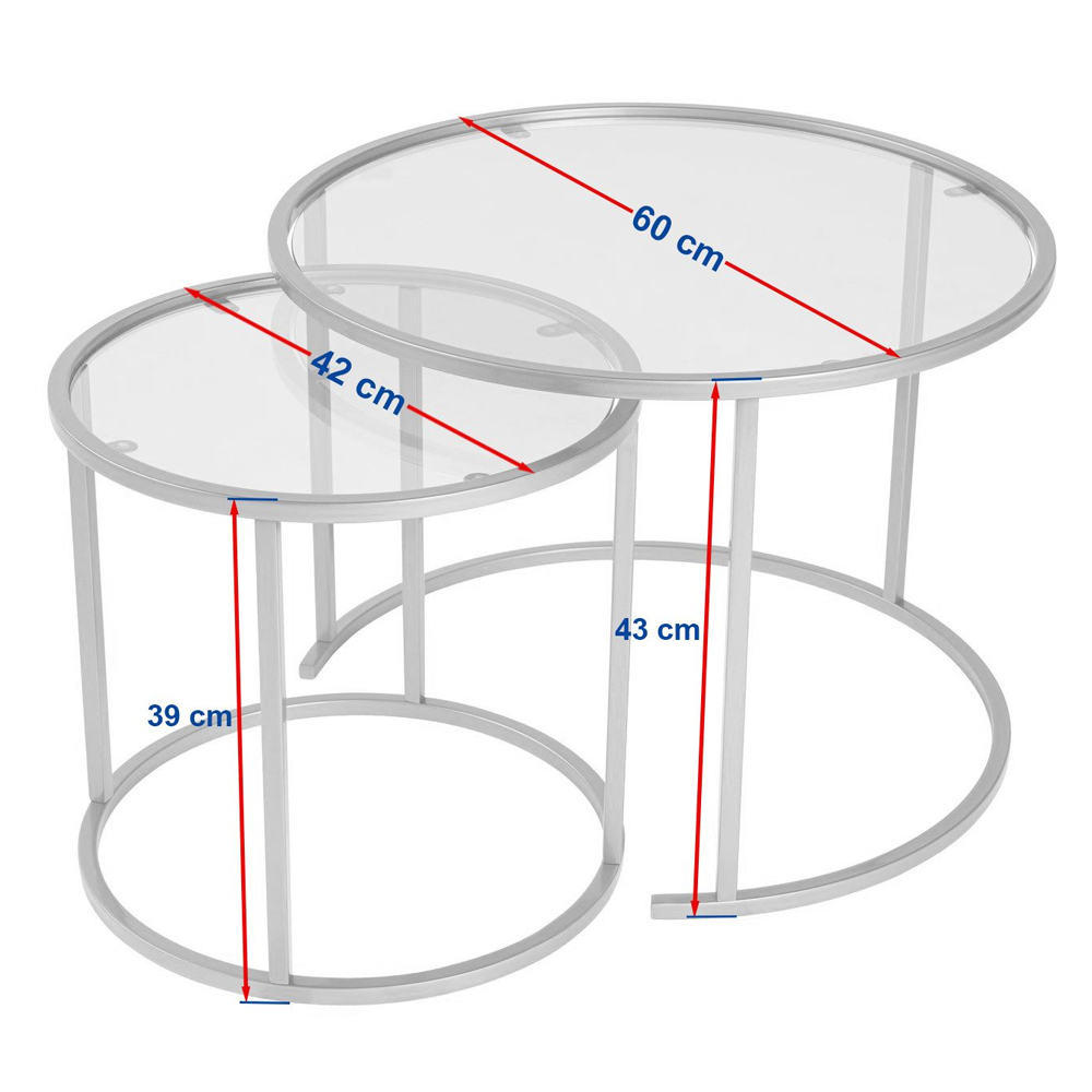 Aureo Small Clear Tempered Glass Nest Of 2 Coffee Tables with Gold Metal Frame
