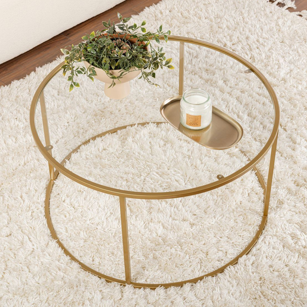 Aureo Clear Tempered Glass Coffee Table with Gold Metal Frame