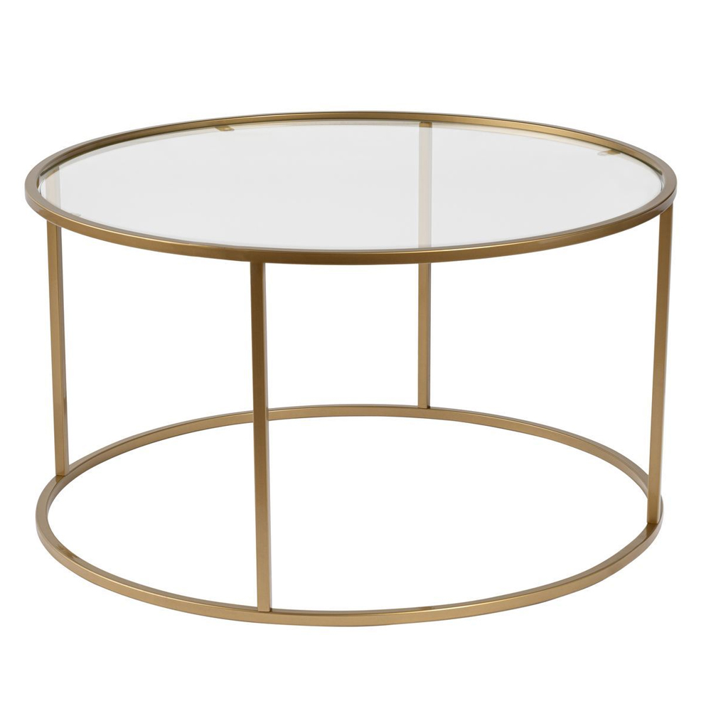 Aureo Clear Tempered Glass Coffee Table with Gold Metal Frame