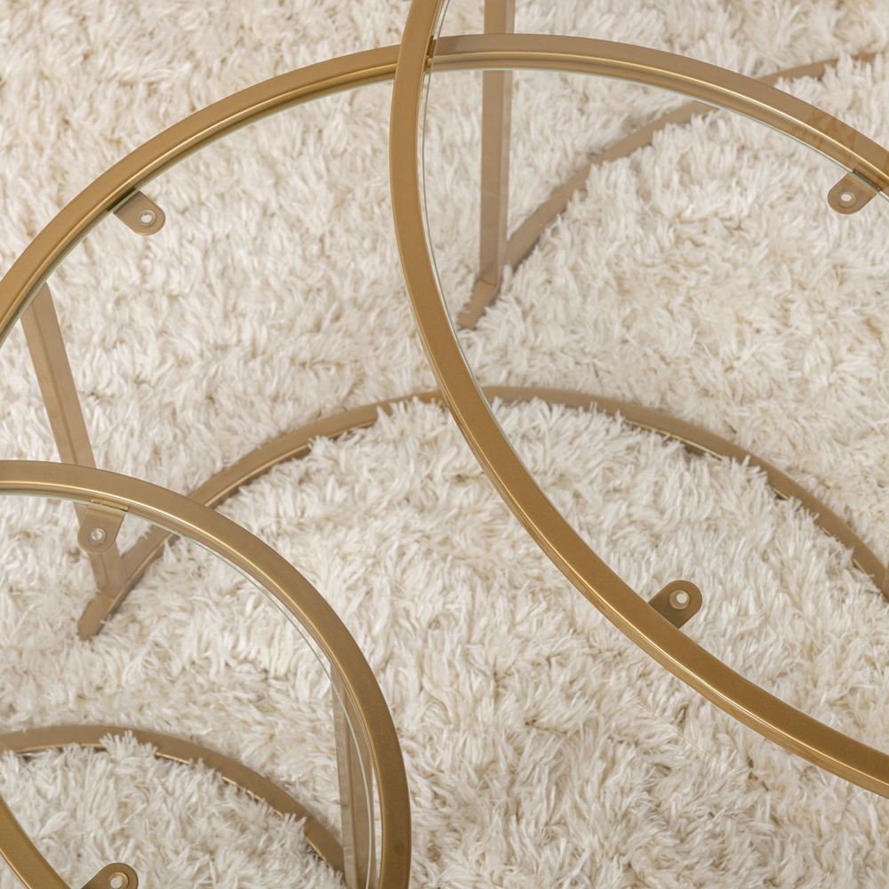 Aureo Clear Tempered Glass Nest Of 3 Coffee Tables with Gold Metal Frame