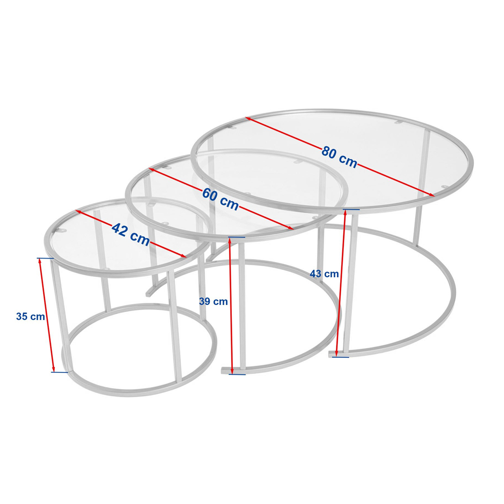 Aureo Clear Tempered Glass Nest Of 3 Coffee Tables with Gold Metal Frame