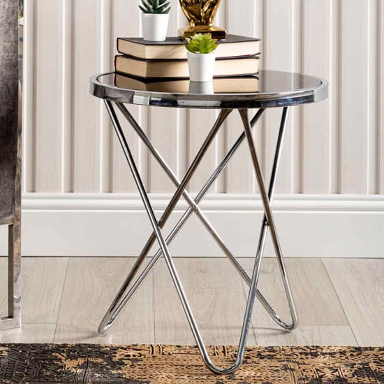Product photograph of Aurora Black Mirrored Top End Table Round In Silver from Furniture in Fashion