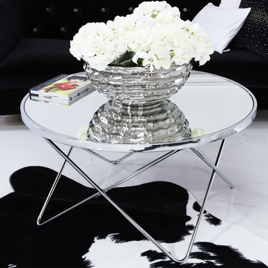 Photo of Aurora clear mirrored top coffee table round in silver
