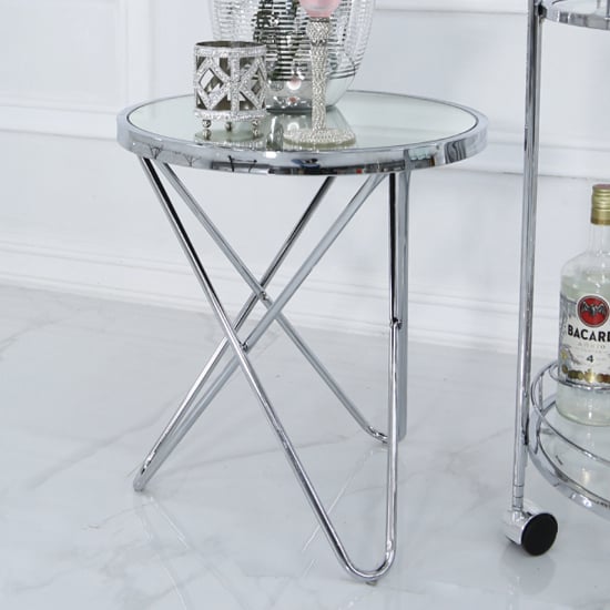 Photo of Aurora clear mirrored top end table round in silver