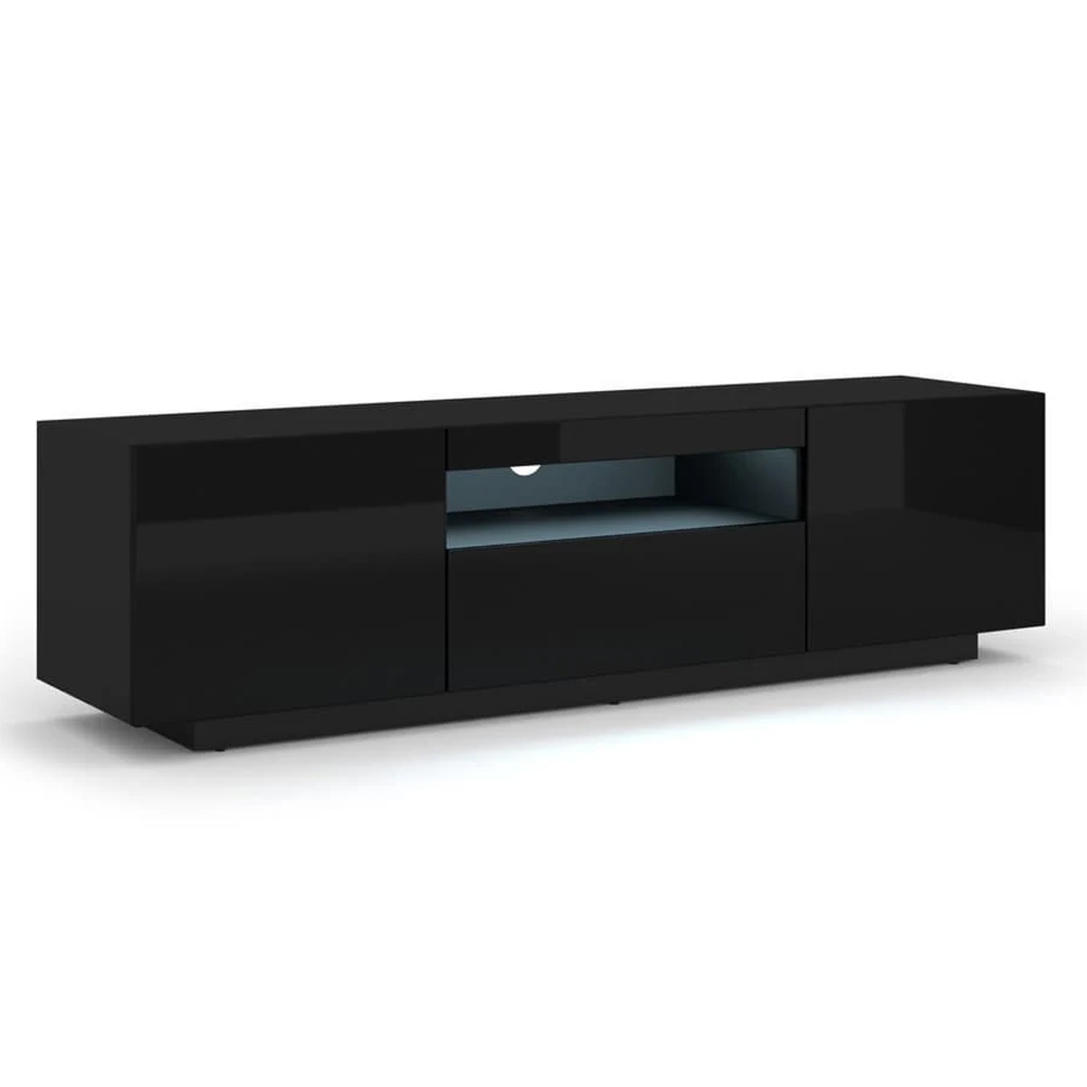 Aurora High Gloss TV Stand With 3 Doors In Black And LED