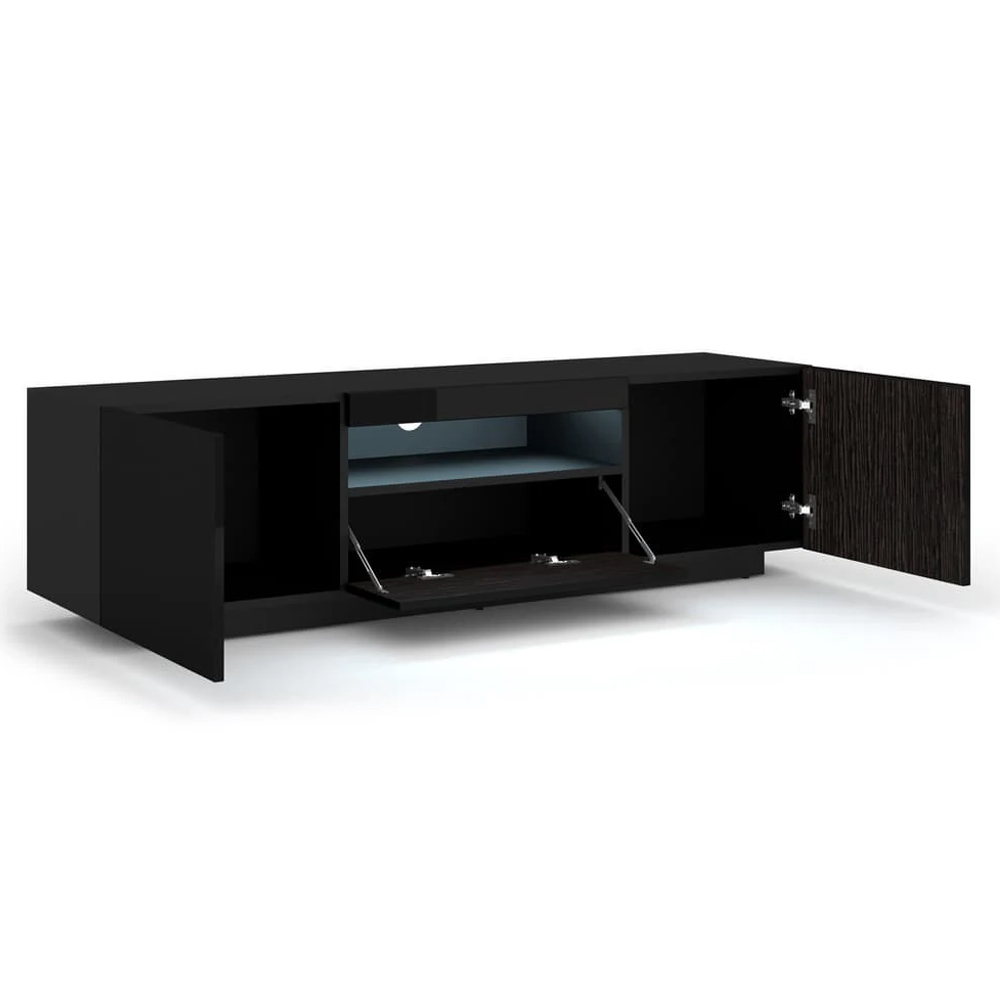 Aurora High Gloss TV Stand With 3 Doors In Black And LED