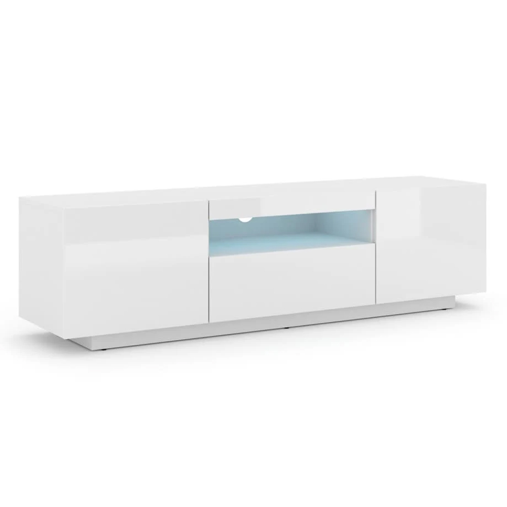 Aurora High Gloss TV Stand With 3 Doors In White And LED