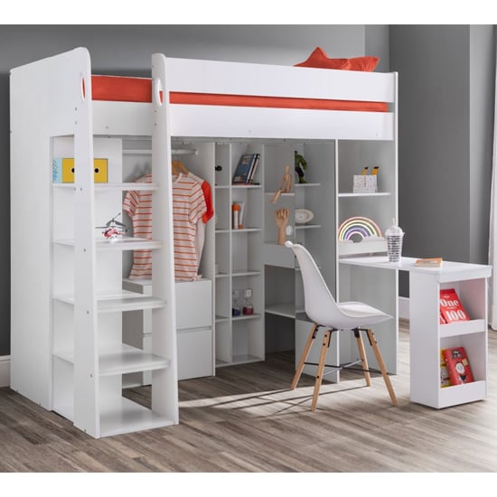 Product photograph of Abelina High Sleeper Kids Bed In White from Furniture in Fashion