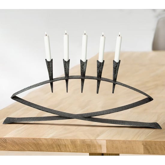 Read more about Aurora iron 5 flame candleholder in antique black