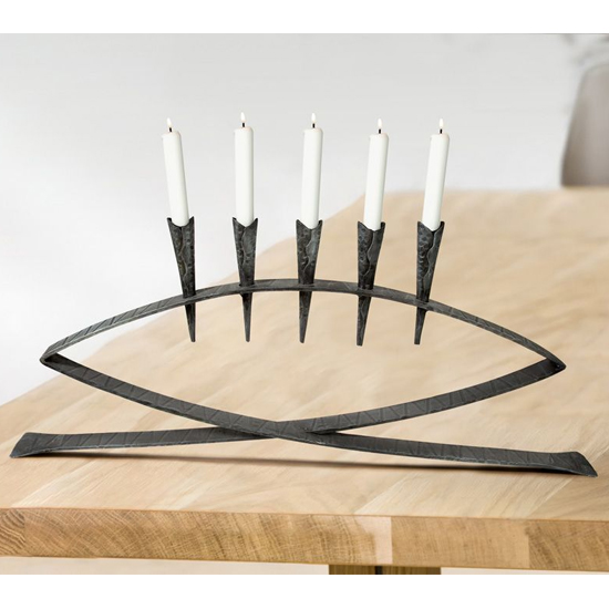 Aurora Iron 5 Flame Candleholder In Antique Black