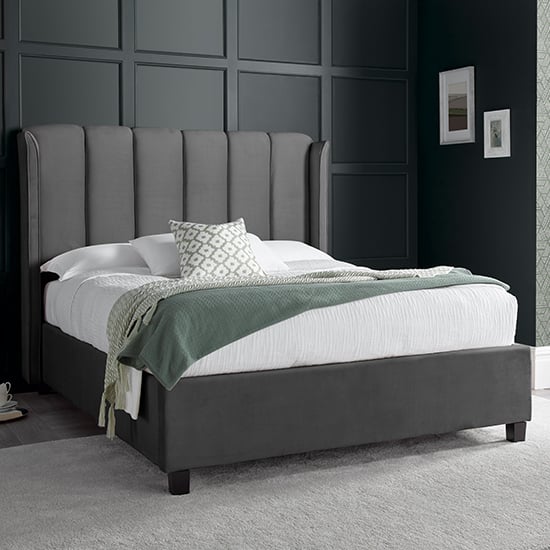 Aurora Velvet Ottoman Storage Double Bed In Grey