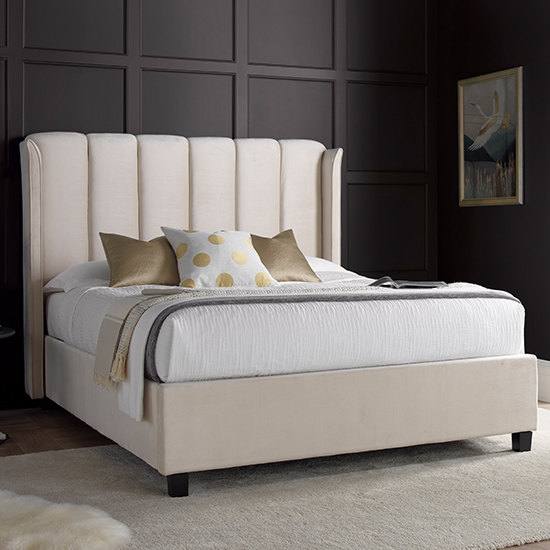 Product photograph of Aurora Velvet Ottoman Storage Double Bed In Stone from Furniture in Fashion