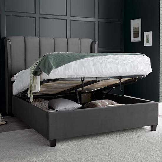 Aurora Velvet Ottoman Storage King Size Bed In Grey Furniture in Fashion