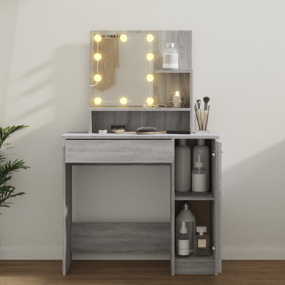 Aurora Wooden Dressing Table In Grey Sonoma With LED Lights