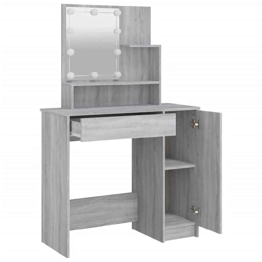 Aurora Wooden Dressing Table In Grey Sonoma With LED Lights