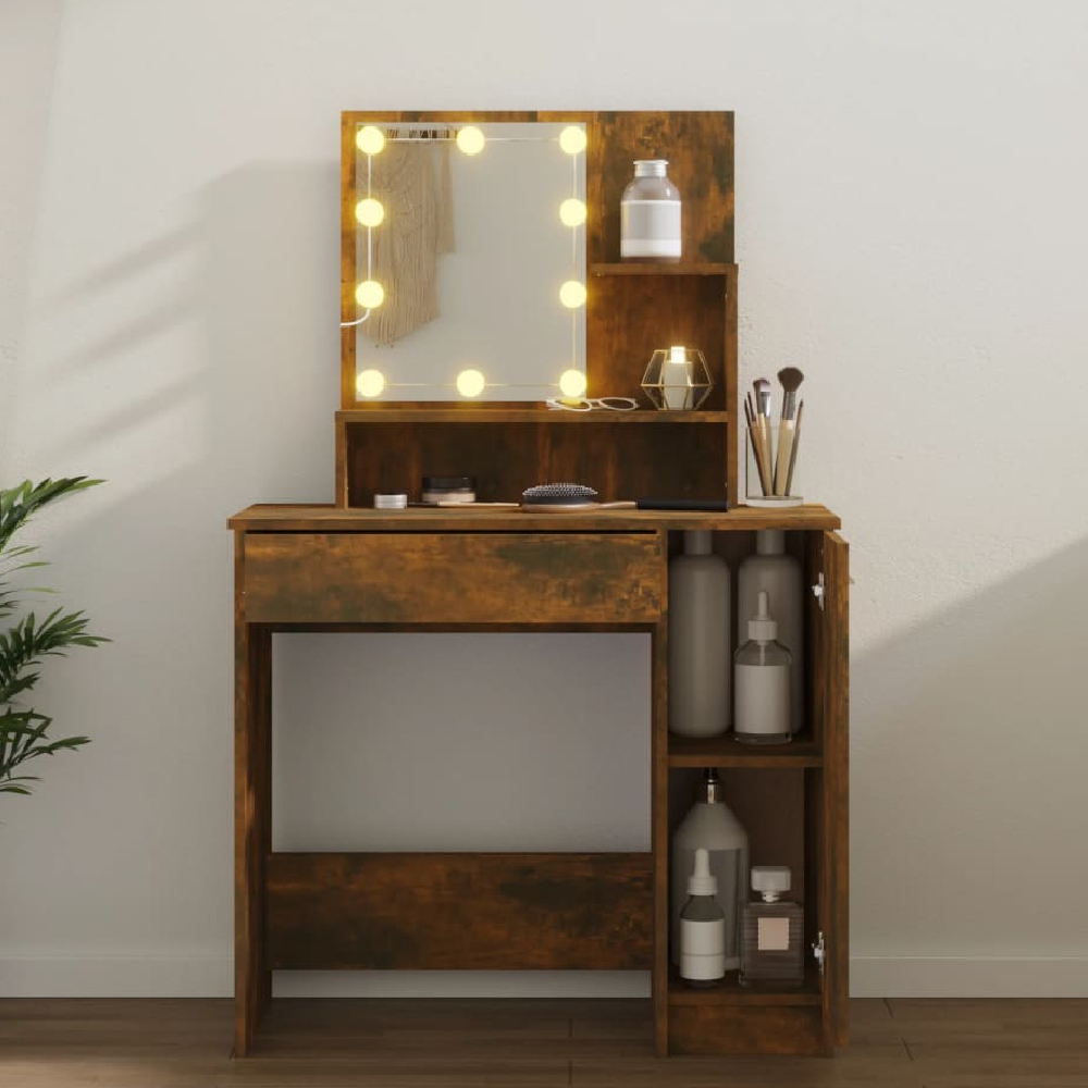 Aurora Wooden Dressing Table In Smoked Oak With LED Lights