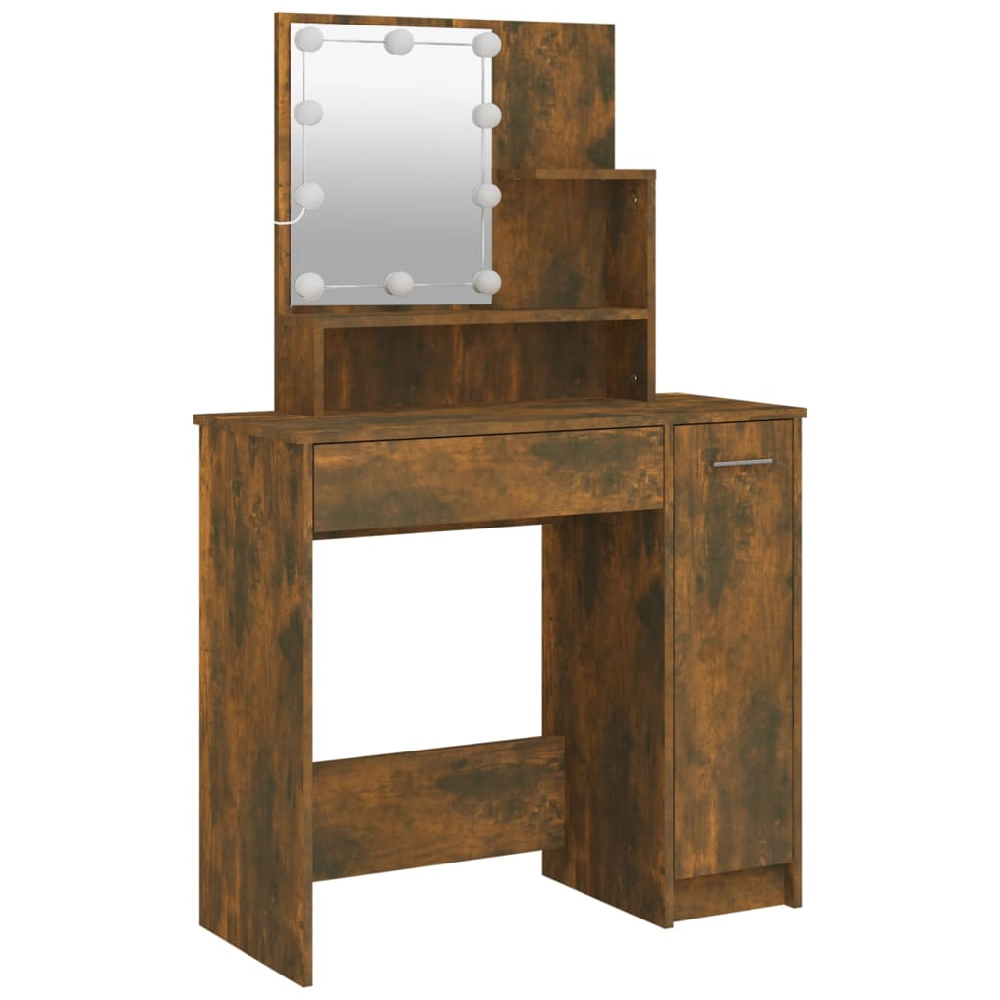 Aurora Wooden Dressing Table In Smoked Oak With LED Lights