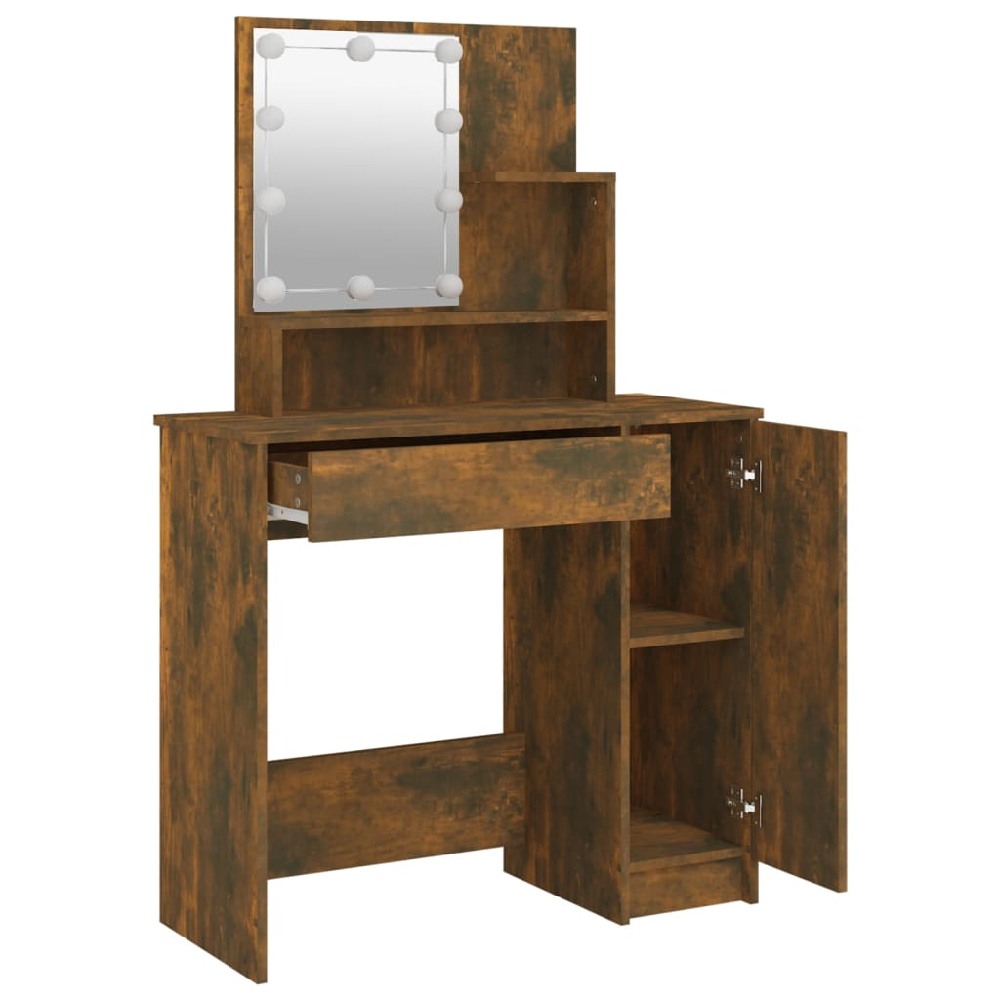 Aurora Wooden Dressing Table In Smoked Oak With LED Lights