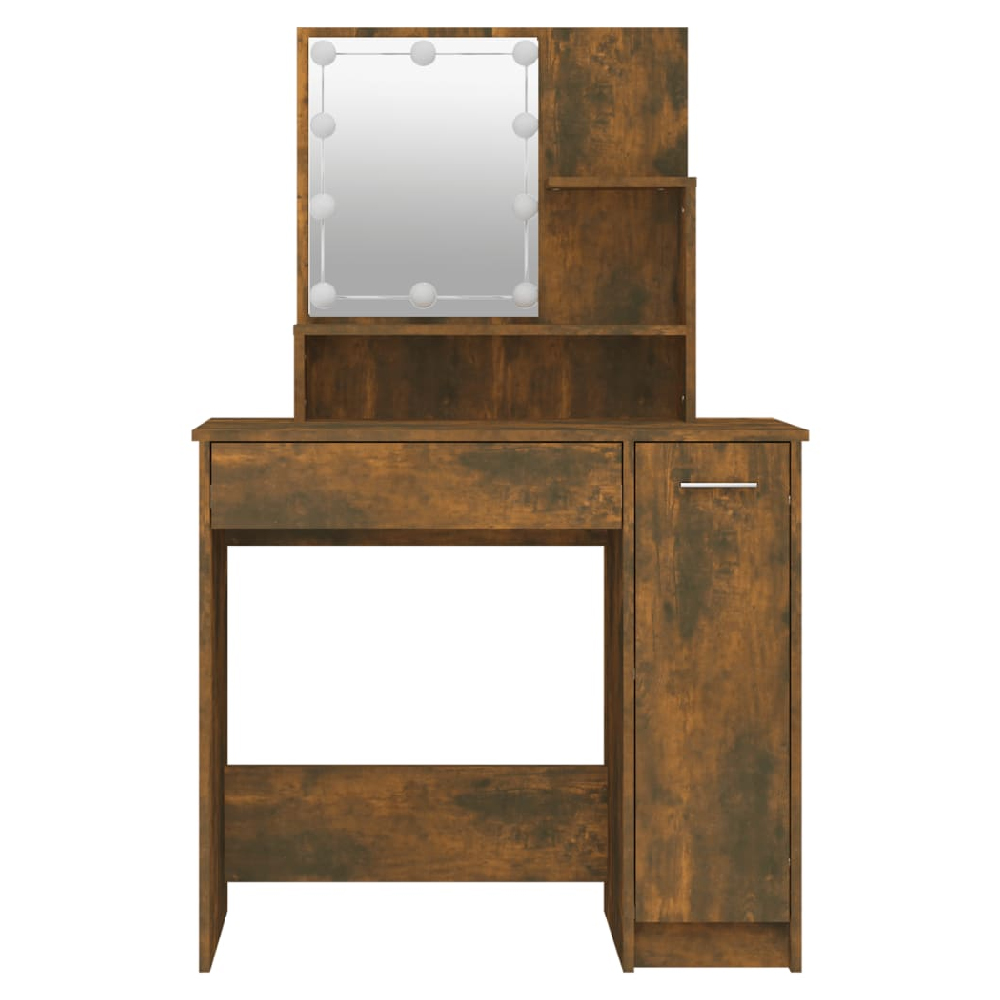 Aurora Wooden Dressing Table In Smoked Oak With LED Lights