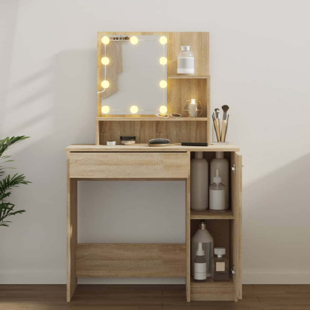 Aurora Wooden Dressing Table In Sonoma Oak With LED Lights