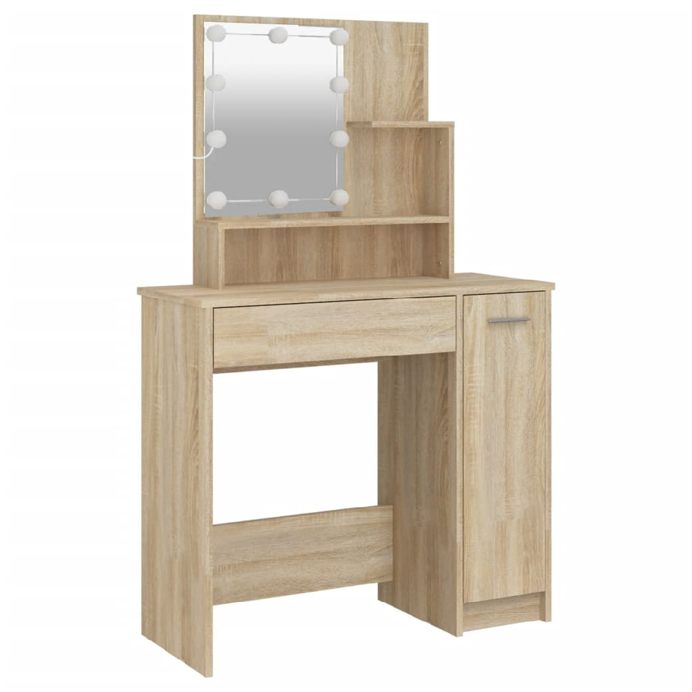 Aurora Wooden Dressing Table In Sonoma Oak With LED Lights