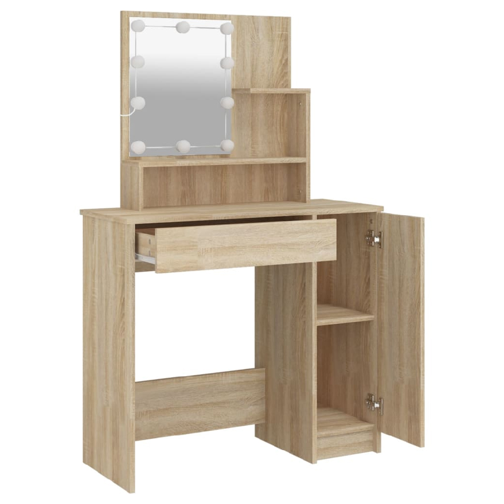 Aurora Wooden Dressing Table In Sonoma Oak With LED Lights