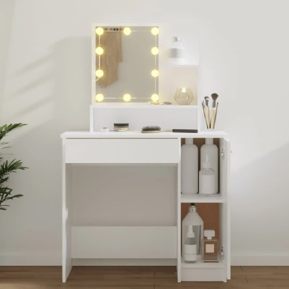 Aurora Wooden Dressing Table In White With LED Lights