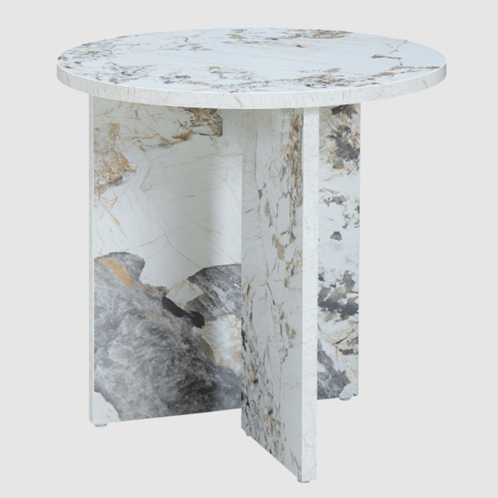 Aurora Wooden Round Side Table In Pandora Marble Effect