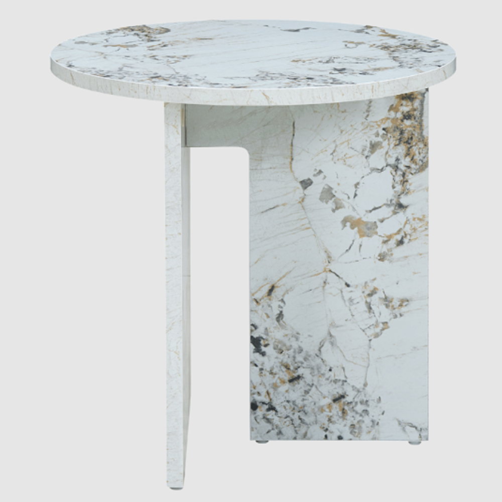 Aurora Wooden Round Side Table In Pandora Marble Effect