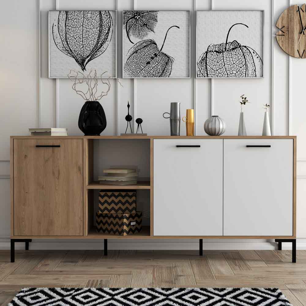 Aurora Wooden Sideboard with 3 Doors in White and Oak